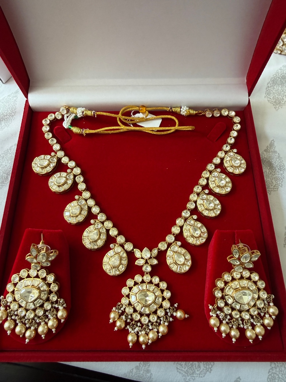 Gold Plated Moissanite 
Indian Wedding Necklace Jewelry Set